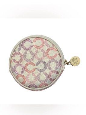 Coach Waverly Pink Optic Art Round Coin Purse Y2K Coquette Glam Chic - EUC